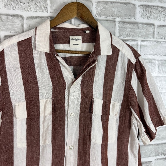 Baird McNutt Murano 100% Linen White Brown Striped Casual Button Up Shirt LARGE - Picture 1 of 7